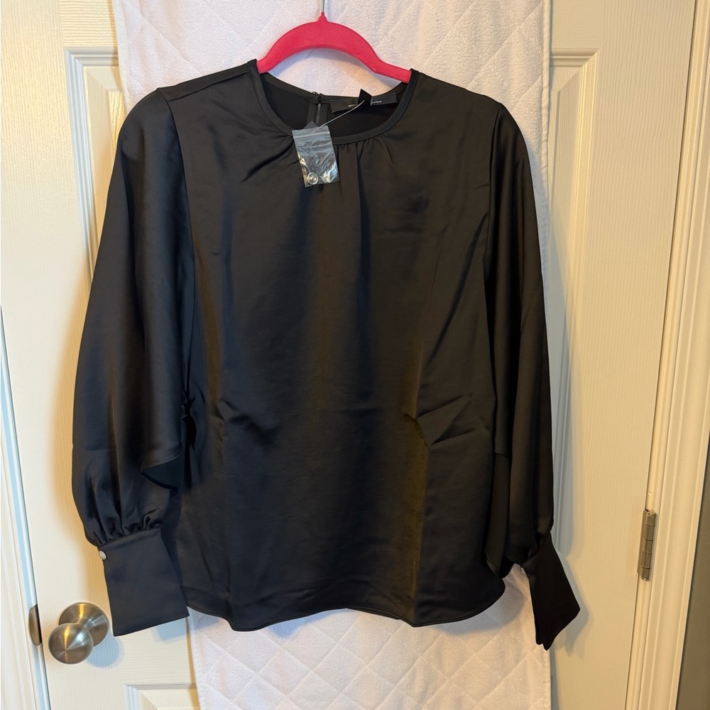 White House Black Market Black Satin Cape Sleeve Blouse